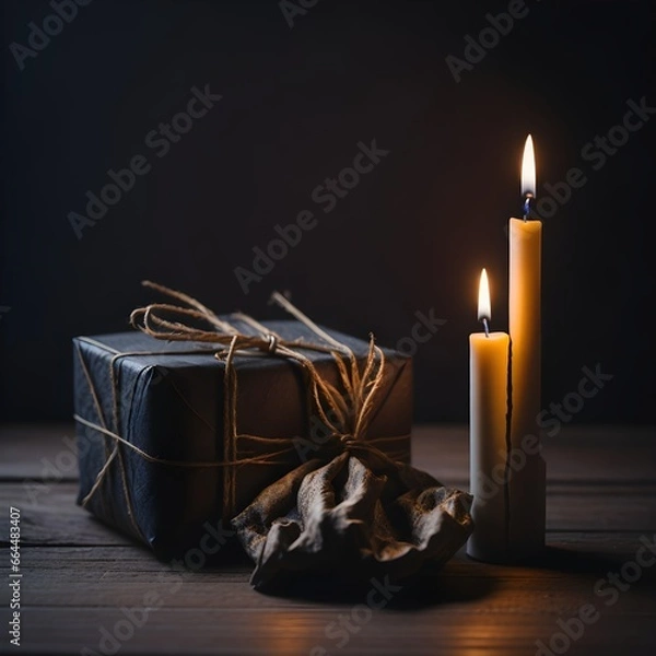 Fototapeta gift box and candle