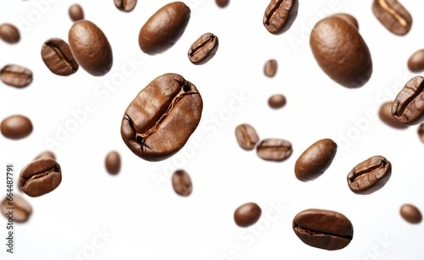 Fototapeta Coffee Bean flying on white background, 3d illustration.
