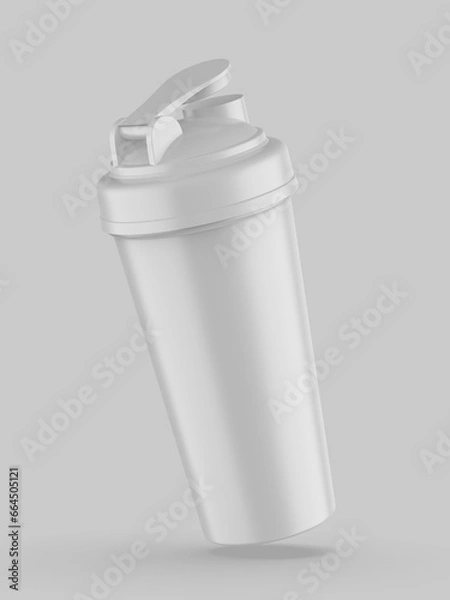 Fototapeta Blank white plastic shaker bottle with flip lid for mock up and template design. 3d render illustration.