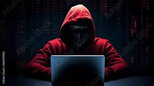 Obraz Binary Intrigue. Anonymous robotic hacker. Concept of hacking.