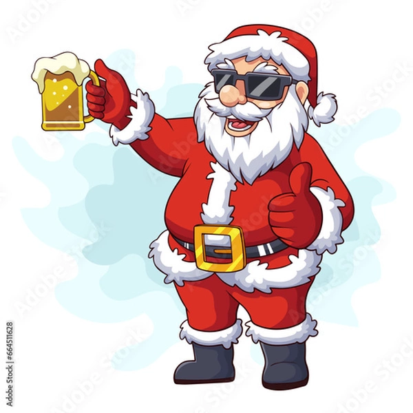 Obraz Cartoon santa claus holding drink beer