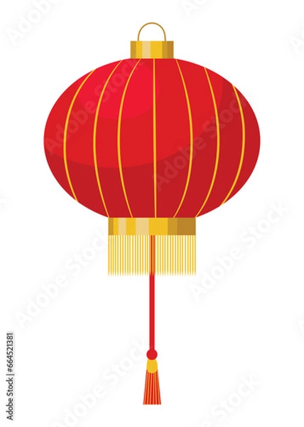Obraz Traditional circle or oval shaped Chinese red lantern, isolated vector illustration in flat style