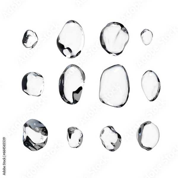 Fototapeta Set of bubbles. 3D Soap bubble floating on transparent background. Soap transparent balloon. 3D Rendering. Render of transparent glass circle liquid object, soap water bubble with reflection. PNG