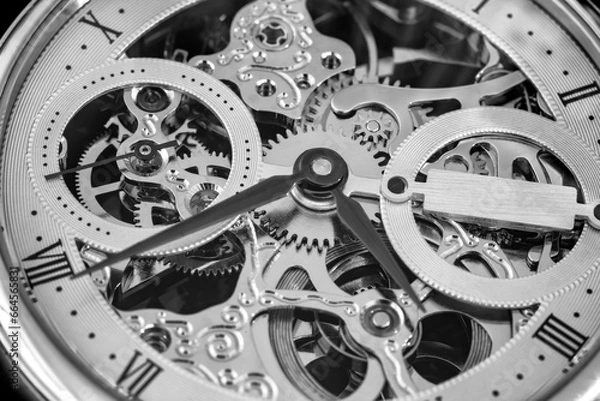 Obraz Macro shot of clockwork gears inside the watch