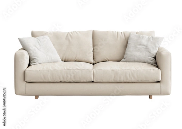 Fototapeta 3d rendering of a modern beige soft comfortable sofa, isolated on transparent background, cutout ready for architectural visualisation., png