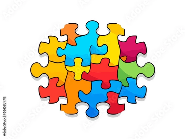 Obraz Doodle Colorful puzzle pieces, cartoon sticker, sketch, vector, Illustration, minimalistic