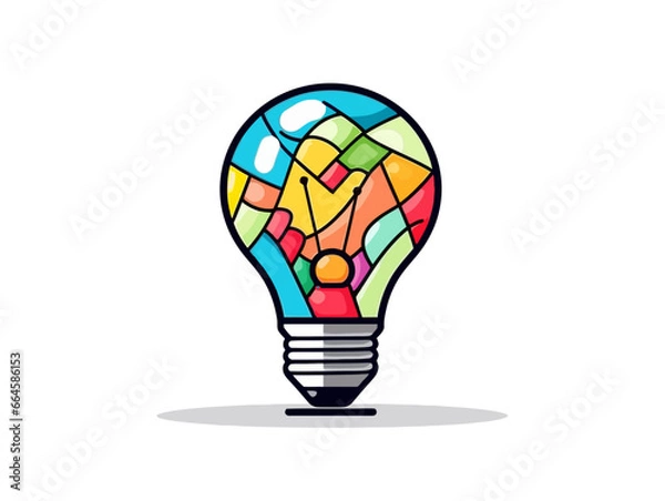Obraz Doodle Puzzle light bulb, cartoon sticker, sketch, vector, Illustration, minimalistic