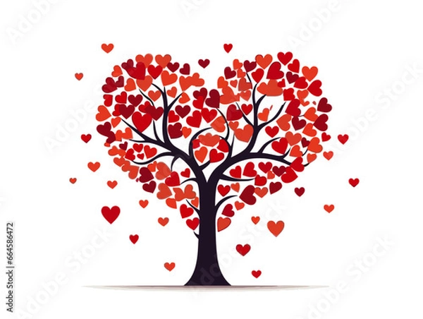 Fototapeta Doodle Puzzle piece tree with hearts, cartoon sticker, sketch, vector, Illustration, minimalistic