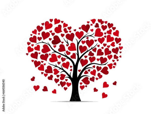 Obraz Doodle Puzzle piece tree with hearts, cartoon sticker, sketch, vector, Illustration, minimalistic