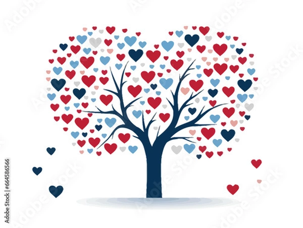 Obraz Doodle Puzzle piece tree with hearts, cartoon sticker, sketch, vector, Illustration, minimalistic