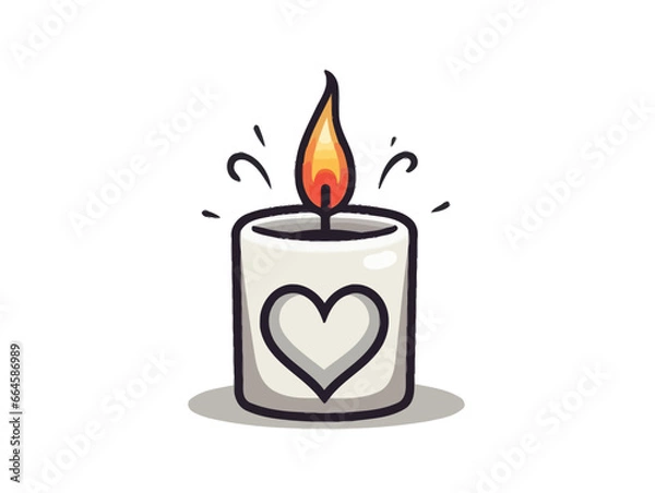 Obraz Doodle Candle with heart, cartoon sticker, sketch, vector, Illustration, minimalistic