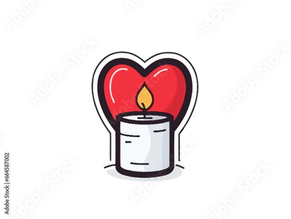 Obraz Doodle Candle with heart, cartoon sticker, sketch, vector, Illustration, minimalistic
