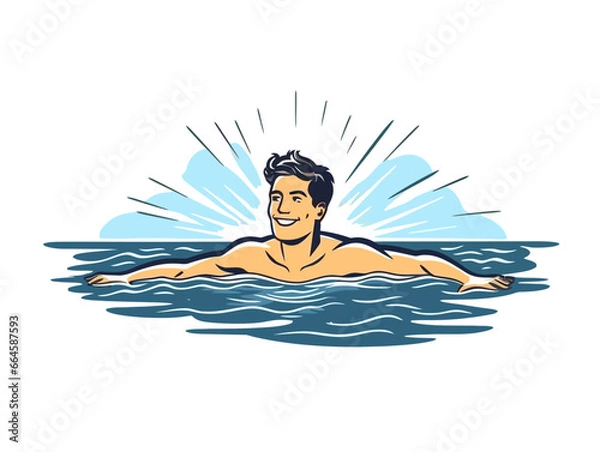 Obraz Doodle Swimmer in open water, cartoon sticker, sketch, vector, Illustration, minimalistic