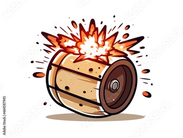 Obraz Doodle Explosive Barrel, cartoon sticker, sketch, vector, Illustration, minimalistic