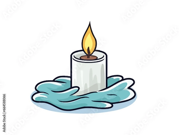 Obraz Doodle Candle with light rays, cartoon sticker, sketch, vector, Illustration, minimalistic