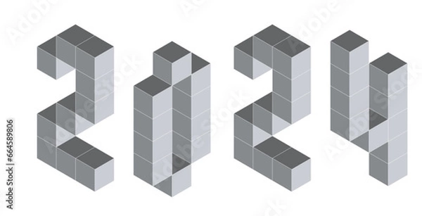 Fototapeta 2024 digits from isometric cubes. Pseudo three dimensional