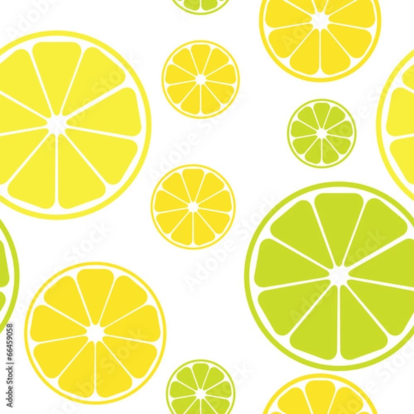 Fototapeta Vector seamless pattern with lemons white background..