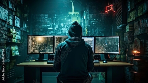 Fototapeta Hacker. A glimpse into the world of cyber conspiracies.