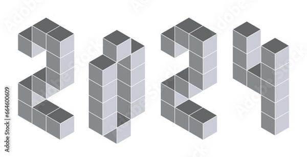 Fototapeta 2024 digits from isometric cubes. Pseudo three dimensional