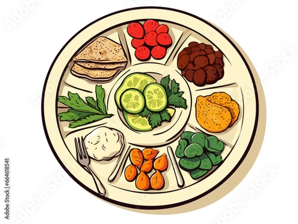 Obraz Doodle Passover Seder plate, cartoon sticker, sketch, vector, Illustration, minimalistic
