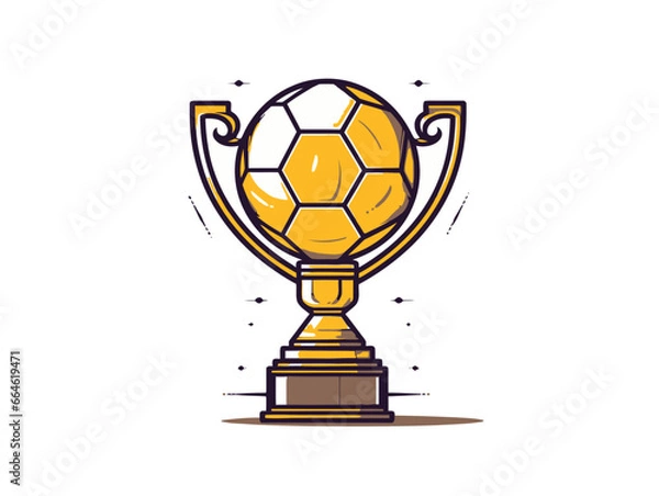 Obraz Doodle Trophy with soccer ball, cartoon sticker, sketch, vector, Illustration, minimalistic