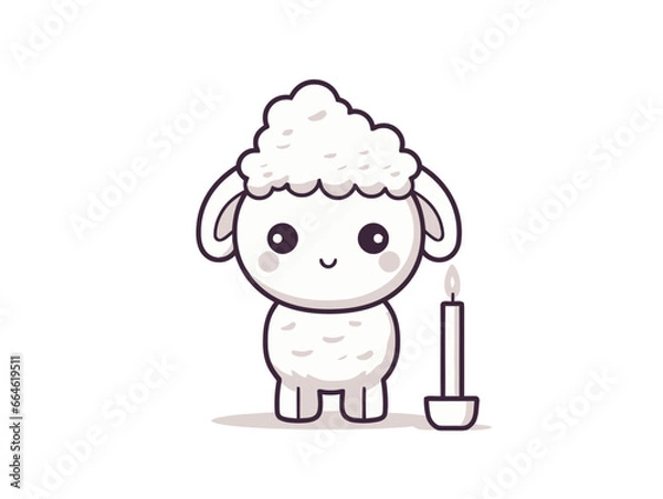 Obraz Doodle Lamb with candle, cartoon sticker, sketch, vector, Illustration, minimalistic