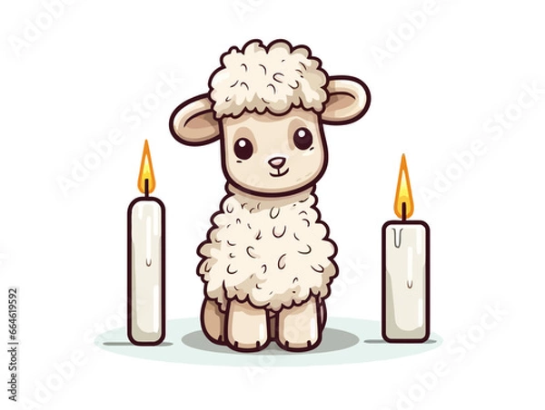 Obraz Doodle Lamb with candle, cartoon sticker, sketch, vector, Illustration, minimalistic
