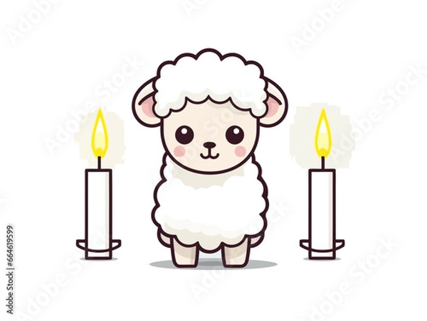 Obraz Doodle Lamb with candle, cartoon sticker, sketch, vector, Illustration, minimalistic