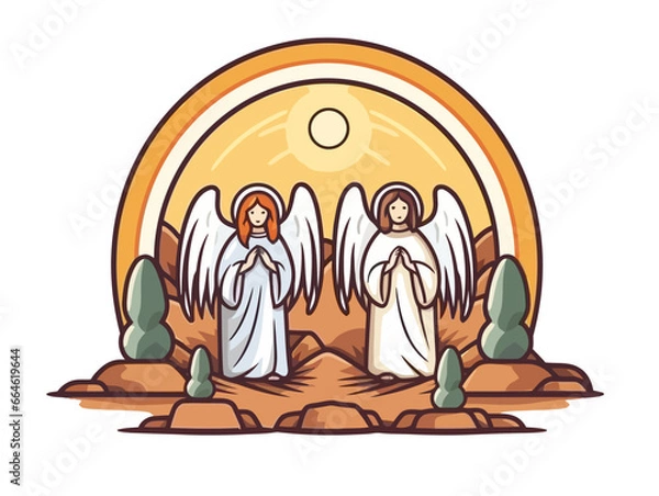 Obraz Doodle Icon of Angels at the Empty Tomb, cartoon sticker, sketch, vector, Illustration, minimalistic