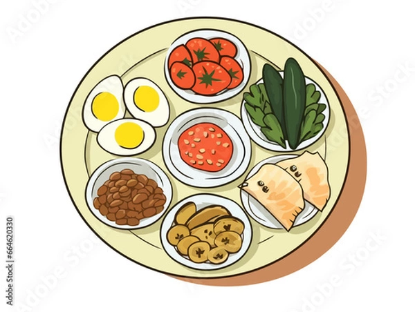 Obraz Doodle Seder Plate, cartoon sticker, sketch, vector, Illustration, minimalistic