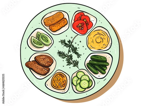Obraz Doodle Seder Plate, cartoon sticker, sketch, vector, Illustration, minimalistic