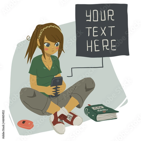 Obraz Girl Writing Text Message on Her Mobile Phone.