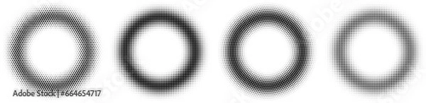 Fototapeta halftone black dots circular ring border set