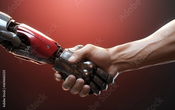 Fototapeta Robot shaking hand with a human hand