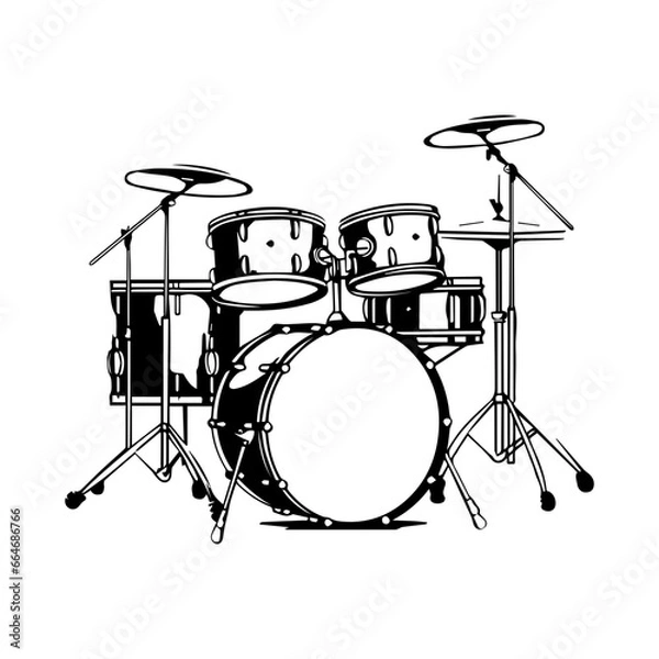 Fototapeta Drum vector. Vector illustration of a musical instrument, silhouette drum set vector isolated on white background. , Generative Ai.