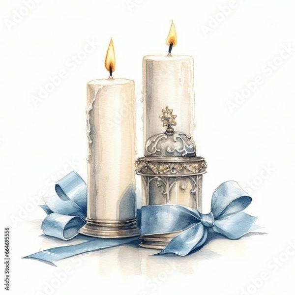 Fototapeta A watercolor illustration of a candles white. Generative AI.