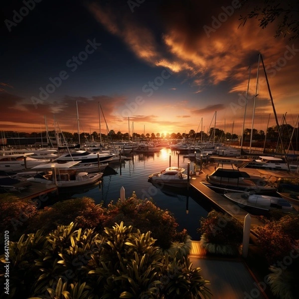 Fototapeta A busy marina location in a place. Generative AI.