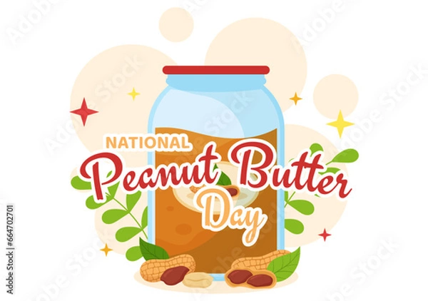Fototapeta National Peanut Butter Day Vector Illustration on 24 January with Jar of Peanuts Butters for Poster or Banner in Flat Cartoon Background Design