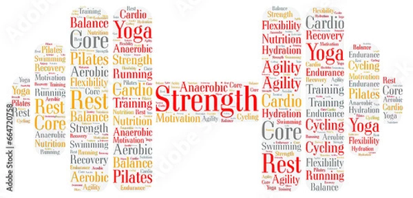 Fototapeta a word cloud of fitness goals which encapsulates various fitness terminologies and aspirations, making it a motivating visual piece for individuals aiming to achieve their workout targets