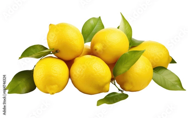 Fototapeta Yellow Lemons Looks Fresh In Realistic Close Up on White or PNG Transparent Background.