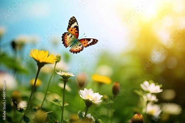 Fototapeta Butterfly Flying over the Meadow.