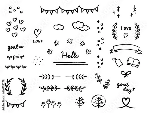 Fototapeta サインペンで描いたあしらいセット　手描き