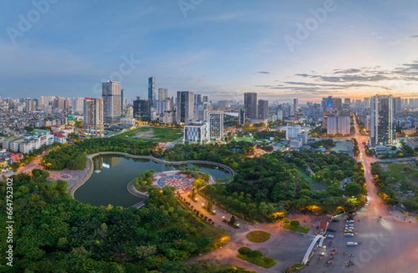 Fototapeta Hanoi skyline cityscape at night in Cau Giay district