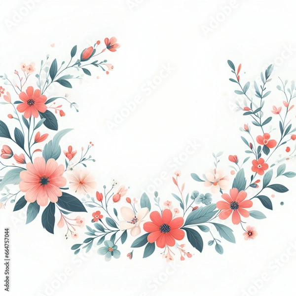 Fototapeta Abstract floral border frame isolated on white background 