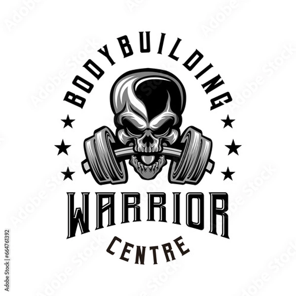 Fototapeta Skull angry gym logo icon symbol black and white vintage template for labels, emblems, badges or design template