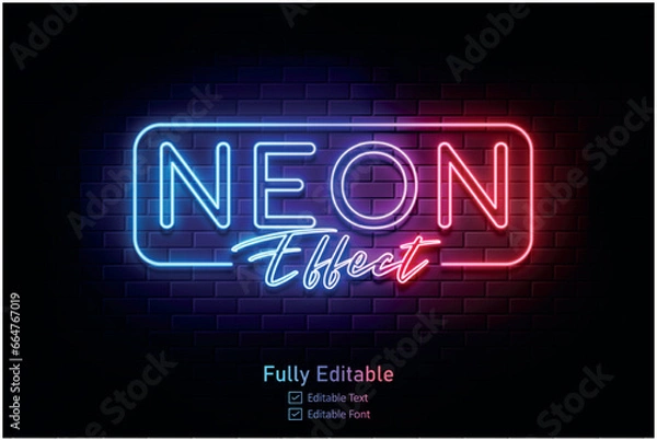 Fototapeta Vector neon effect logo for neon text effect and neon light night party editable text effect and night club
