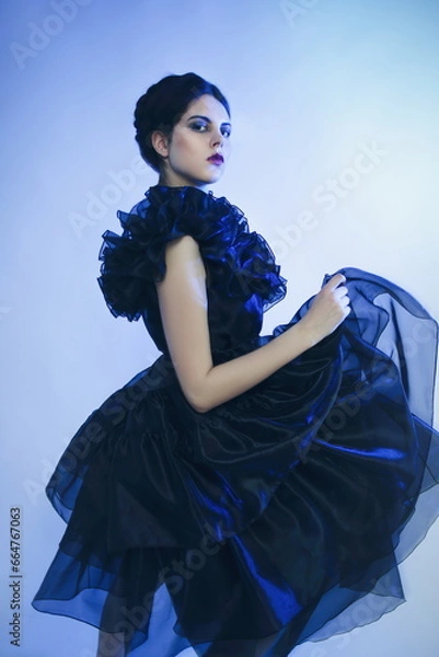 Fototapeta Cosplay girl in Wednesday Adams black dress