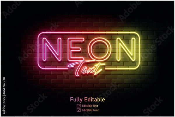 Fototapeta Vector neon effect logo for neon text effect and neon light night party editable text effect and night club