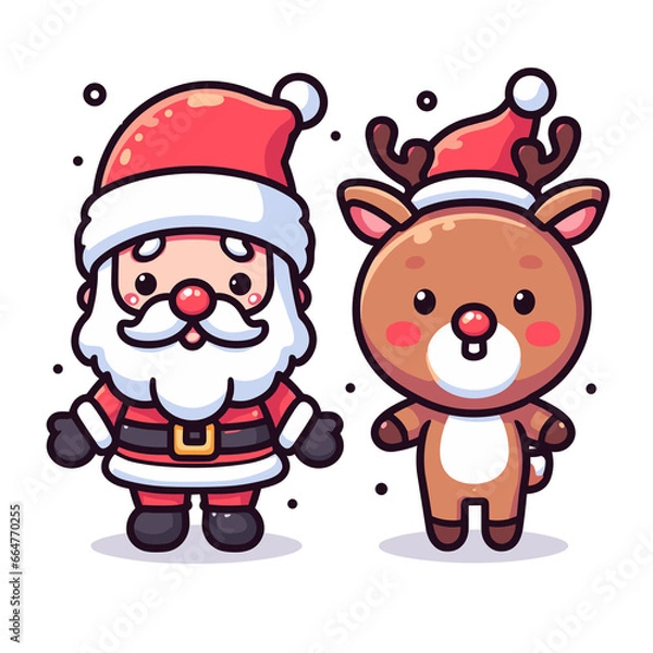 Obraz MARRY CHRISTMAS , HOLIDAY CHRISTMAS / Chimney Santa Claus - Cute and Fabulous Hipster Santa Claus Sticker Collection, Illustrated Vector Style, Isolated on a Transparent Background png (Generative Ai)