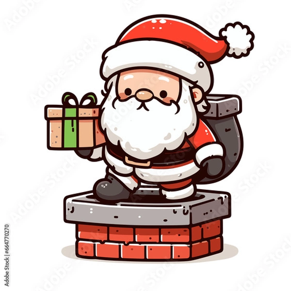 Obraz MARRY CHRISTMAS , HOLIDAY CHRISTMAS / Chimney Santa Claus - Cute and Fabulous Hipster Santa Claus Sticker Collection, Illustrated Vector Style, Isolated on a Transparent Background png (Generative Ai)